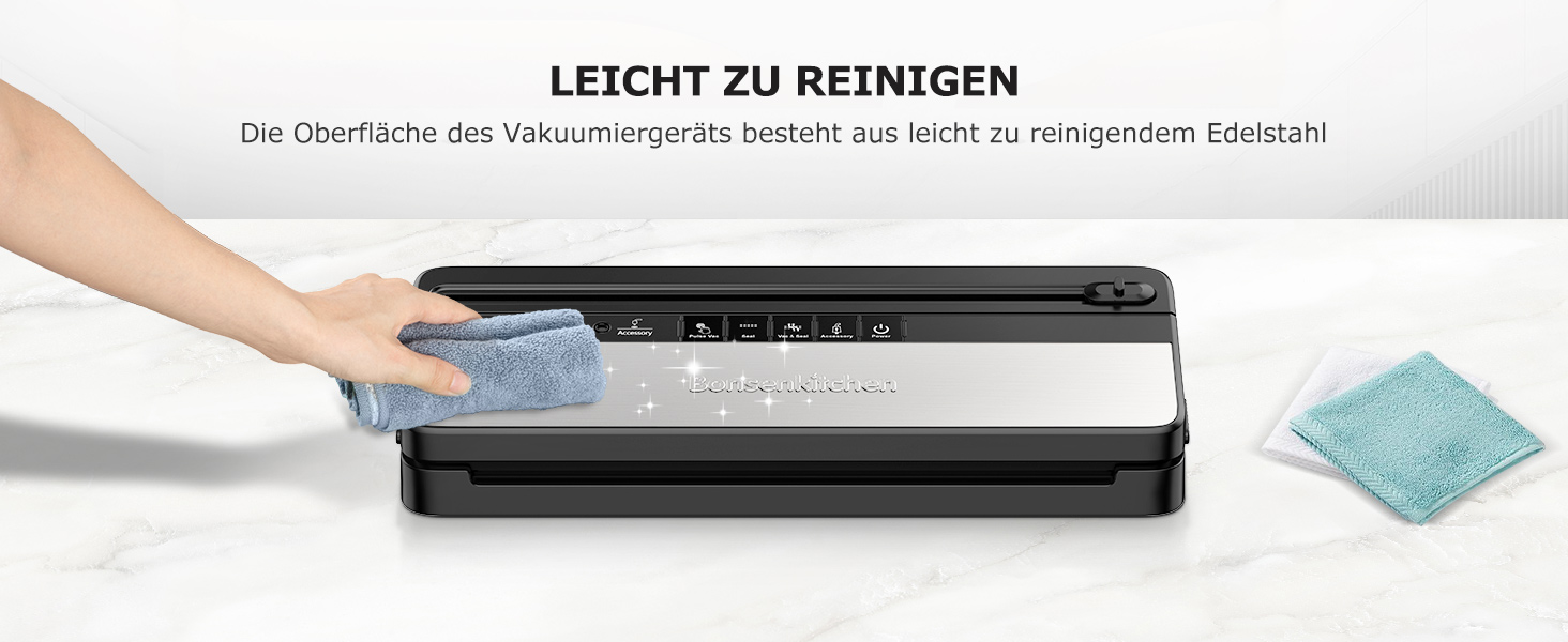 Вакууматор для продуктів Bonsenkitchen для сухих та вологих продуктів з вбудованим різачем, чорний (комплект з рулоном та пакетами)