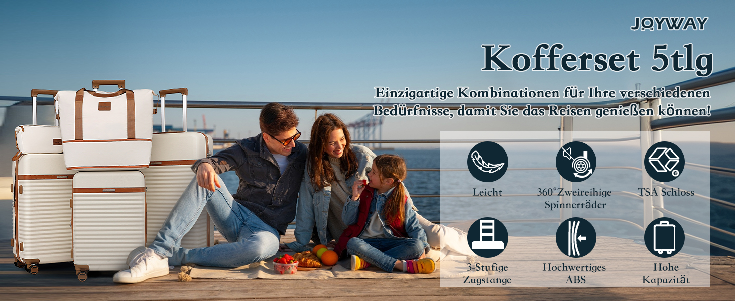 Набір валіз Joyway ABS 5шт з TSA-замком (рожевий) - розширюваний, з культурою та сумкою для подорожей
