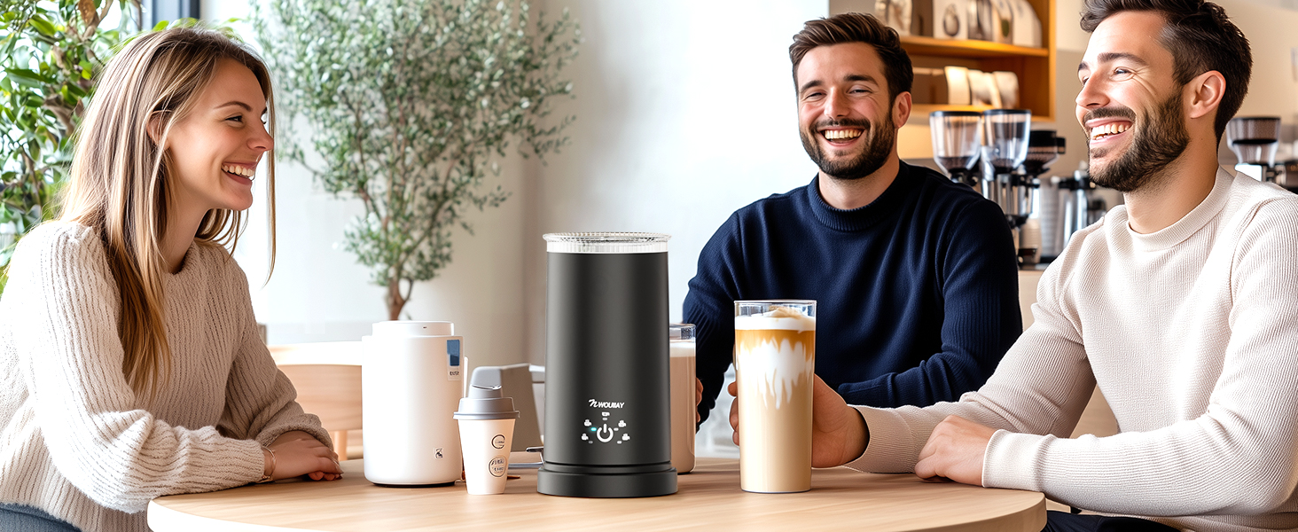 Електричний спінювач молока 5-в-1 600W з антипригарним покриттям. Підходить для приготування гарячого та холодного молочного пін, какао, лате, капучино. Чорний.