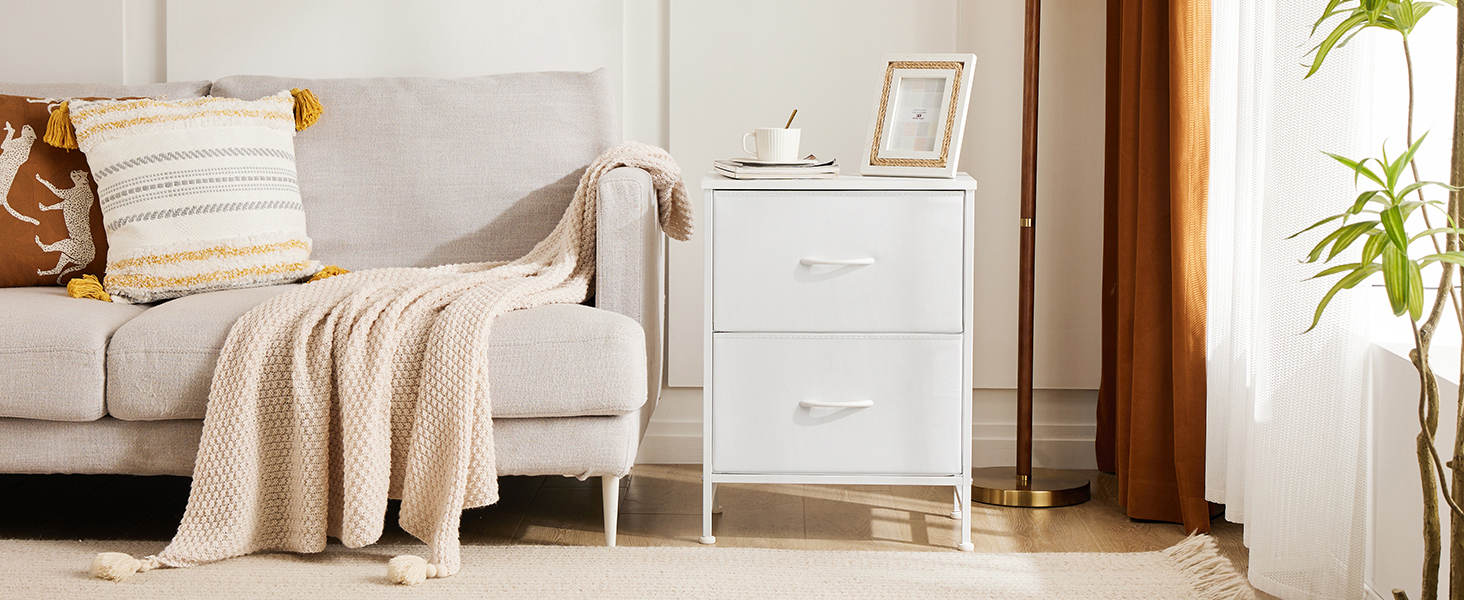 Набір приліжкових тумбочок DUMOS, 2 шт. з шухлядою, вузький комод, індустріальний стиль, для спальні, вітальні, дитячої кімнати, прихожої, білий