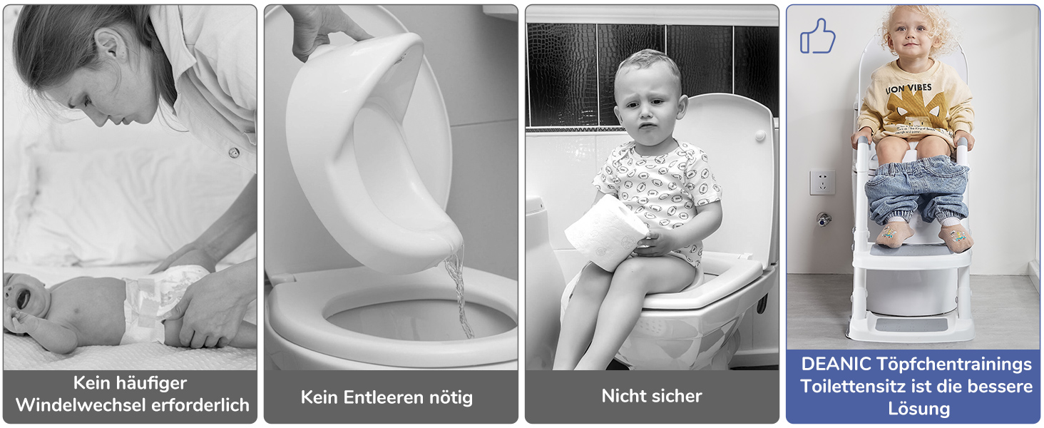 Сидіння для унітазу дитяче з драбинкою DEANIC, м'яке PU, для дітей 1-7 років, універсальний розмір 38-47 см (Сірий)