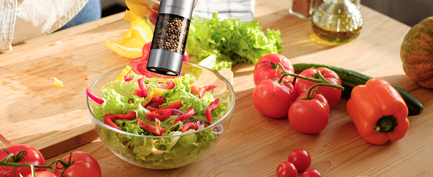 Електричні соляні та перечні млини WONMAKE з регульованим керамічним жорном, USB-зарядка, LED-підсвічуванням, великим об'ємом, з нержавіючої сталі