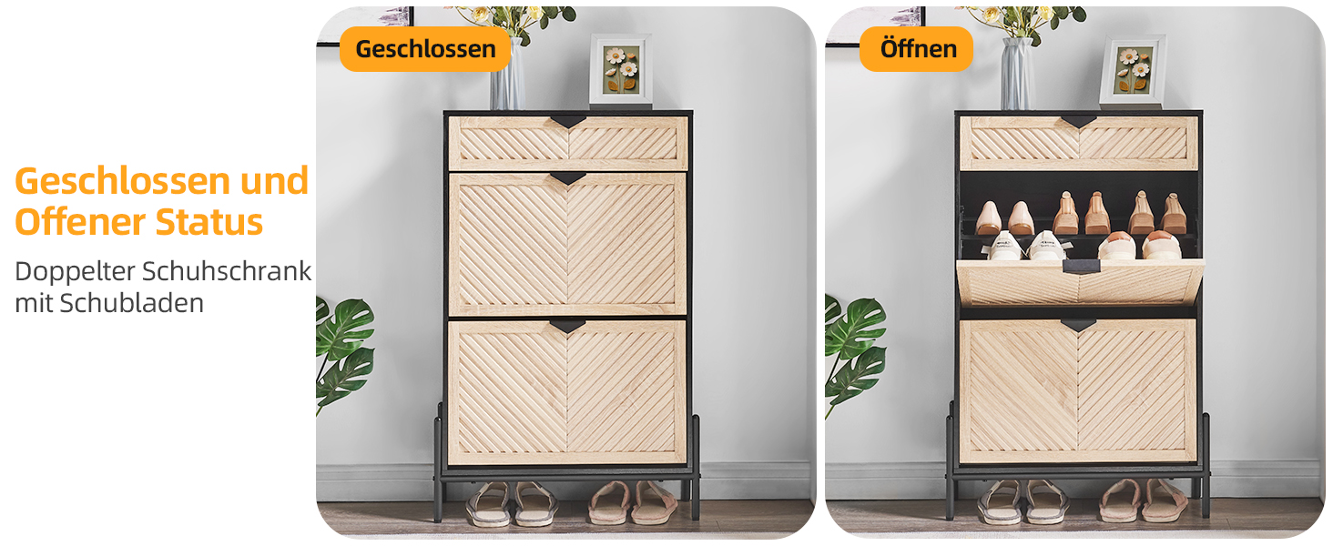 Вузька шафа для взуття з 2 дверцятами, економна, закрита полиця для взуття, шафа для взуття, полиця для взуття з ящиками для передпокою та вітальні (Дуб & Чорний) Дуб & Чорний Середній