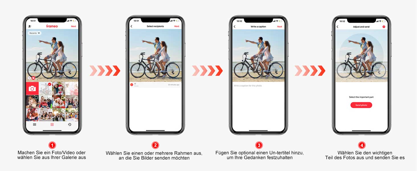 Frameo Цифровий фоторамка 10.1 дюйма з Wi-Fi, HD сенсорний екран, 16GB пам'яті, автоматичне обертання, віддалене завантаження фото та відео, чорний