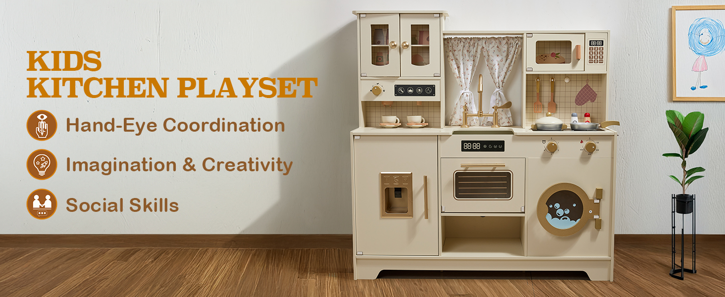 Дитяча кухня для приготування їжі з дерева, іграшковий набір, 26 аксесуарів, посуд, продукти, подарунок для дітей 3+ років, велика кухня