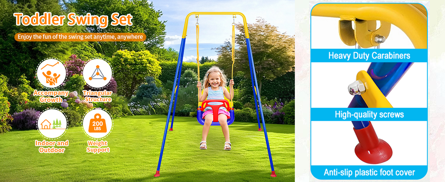 Дитяча гойдалка FCOUMY 3 в 1 для дому та вулиці з ременем безпеки, складаний металевий стійка, проста в збірці