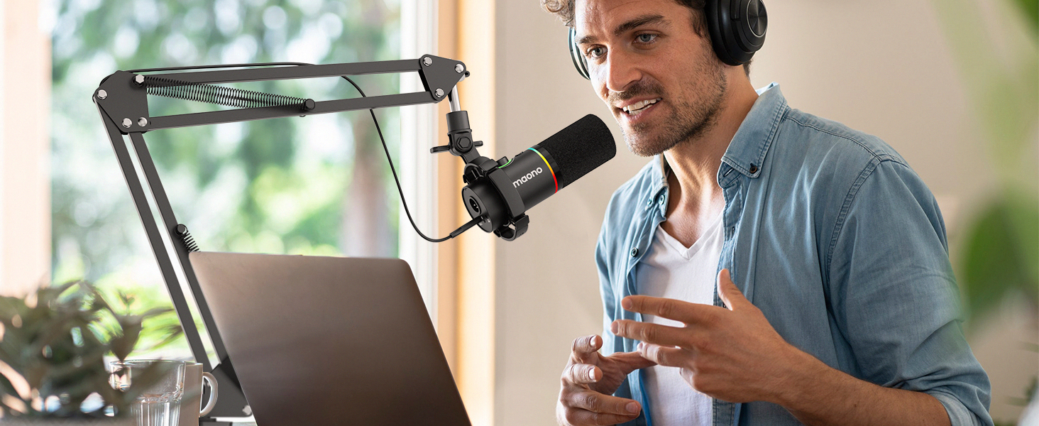 Мікрофон Maono з кріпленням-стійкою для подкастів, геймінгу, стрімінгу та запису - BA20, чорний