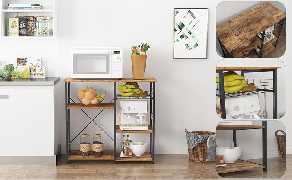 Стелаж для кухні та випічки Soges: місткий, чорний, з 3 полицями (ретро)