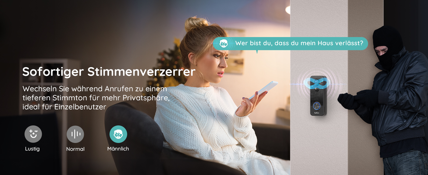 Відеодзвінок BOIFUN з камерою, 2K, Wi-Fi, 180° огляд, 2-сторонній аудіо, AI-розпізнавання руху, IP65, сумісний з Alexa, без підписки
