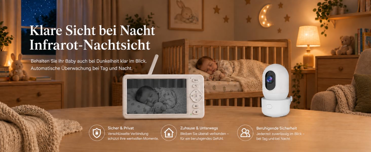 Відеоняня HelloBaby з WiFi та камерою: монітор з нічним баченням, датчиком руху, двостороннім аудіо та керуванням через додаток (5.5 дюймів, білий)