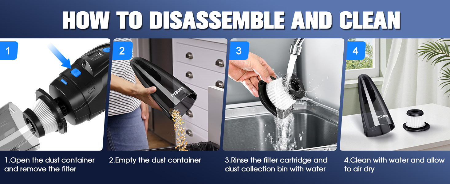 Акумуляторний ручний пилосос LanBlu для авто та дому, 25000Па, 120Вт, з LED-підсвіткою, зарядною станцією та мийним HEPA-фільтром, для вологого та сухого прибирання