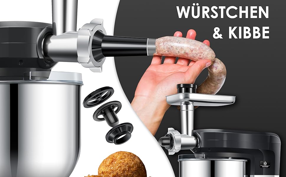 Кухонна машина KESSER 3 в 1 KM 3000 з м'ясорубкою, планетарний міксер, 5.5л чаша, набір насадок, для пасти та випічки, чорний