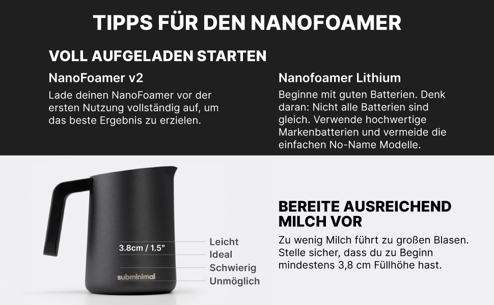 Мікропінний молочний піноутворювач Subminimal NanoFoamer Lithium - для капучино, лате, гарячого шоколаду