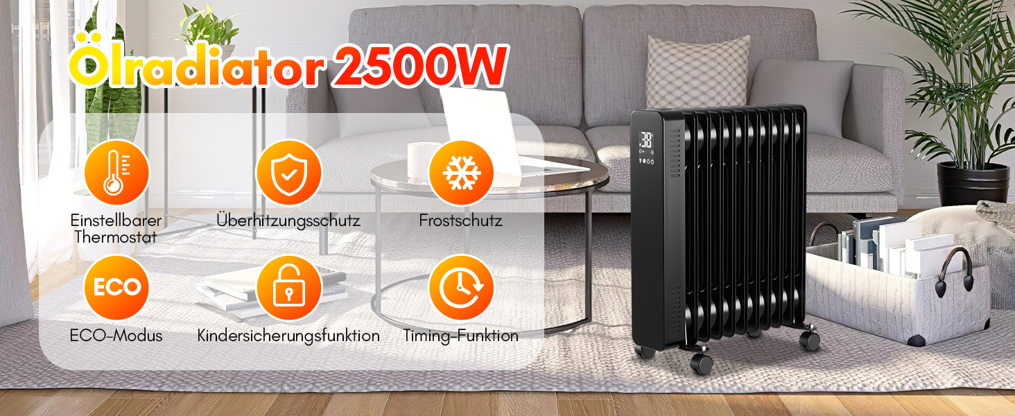 Електричний конвектор Daromigo 2000W з термостатом та WiFi, IP24, настінний, інфрачервоний, чорний