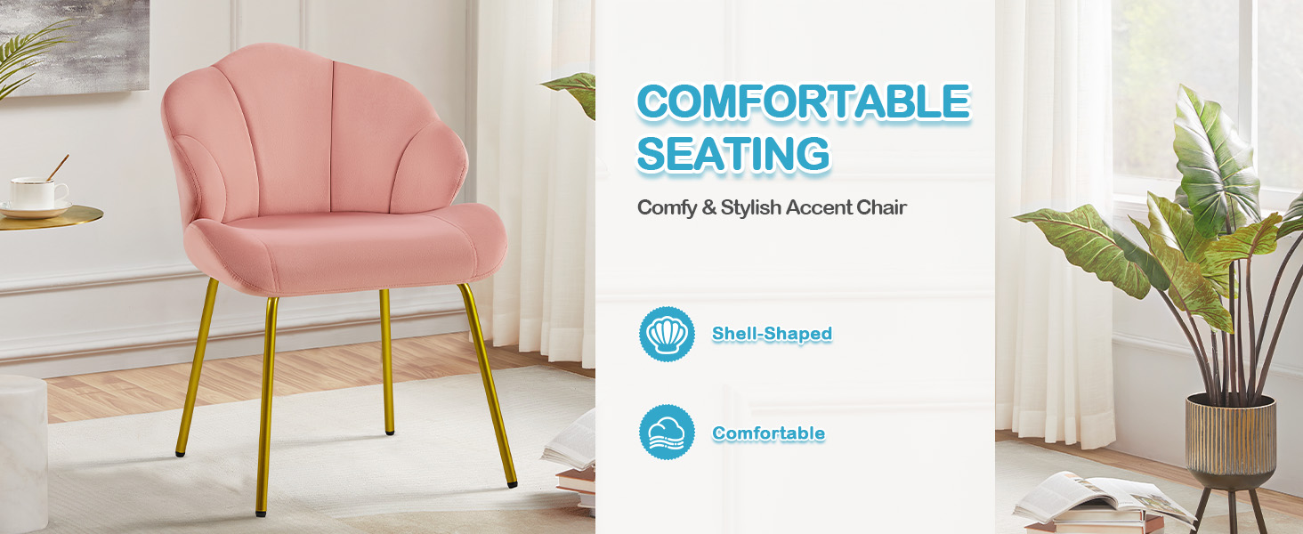 Крісло Yaheetech у формі мушлі, сучасне крісло-навушник, з металевими ніжками, поліестер, для вітальні/туалетного столика/спальні, комплект, білий (1), рожевий