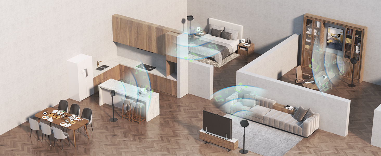 Підставка для колонок Sonos Era 100 та 300, регульована висота (68,2-106,8 см), з інтегрованим кабельним менеджментом, стабільна металева конструкція (5 кг вантажопідйомність), 1 пара (2 шт), чорний