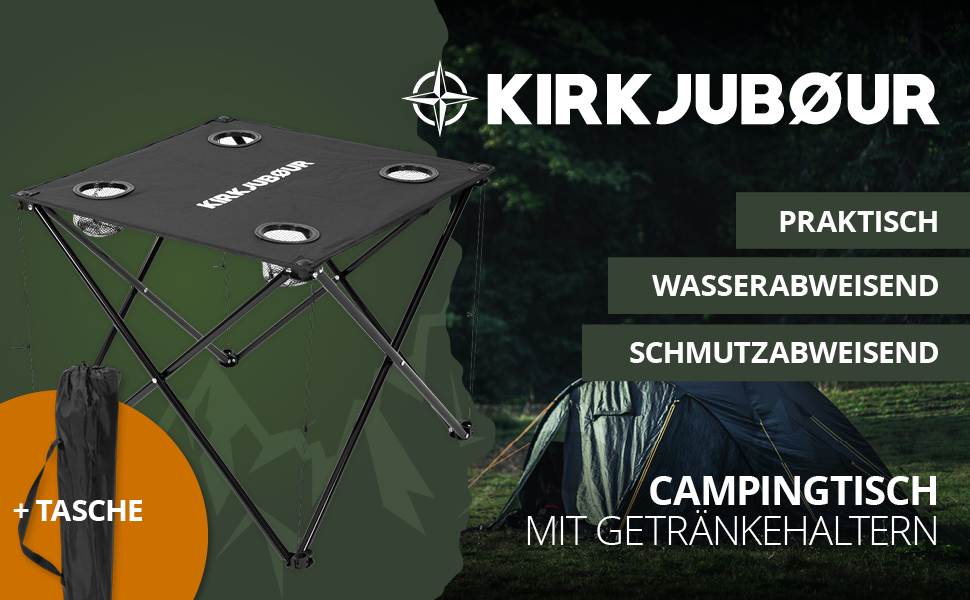 Складаний кемпінговий стіл Kirkjubøur Solkatt Розкладний стіл 58x58x51 см з підстаканником для пікніка, кемпінгу, подорожей (чорний)