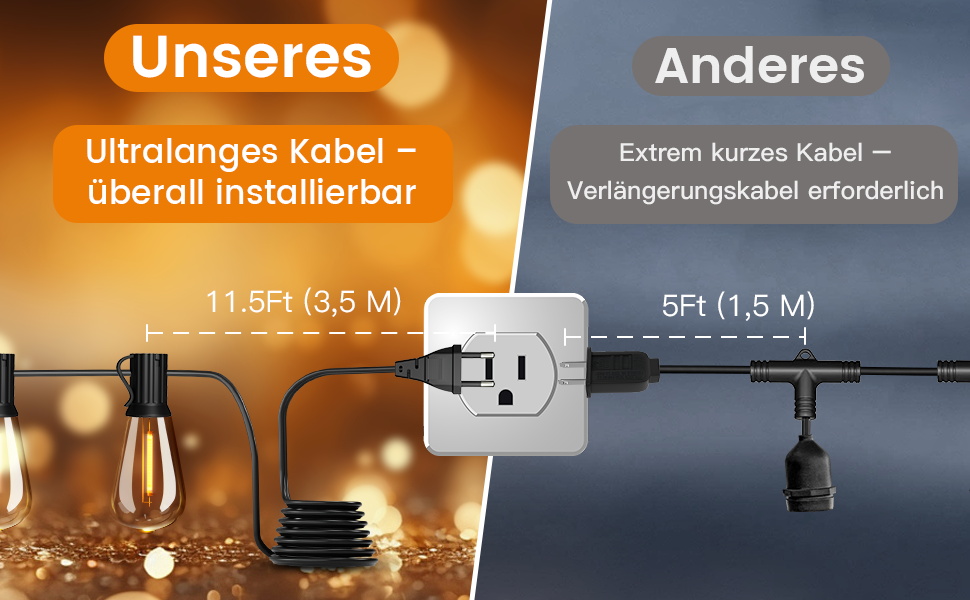 Гірлянда вулична LED 36м Lichterkette для саду, тераси, святкова, теплий білий, IP65, з роз'ємом