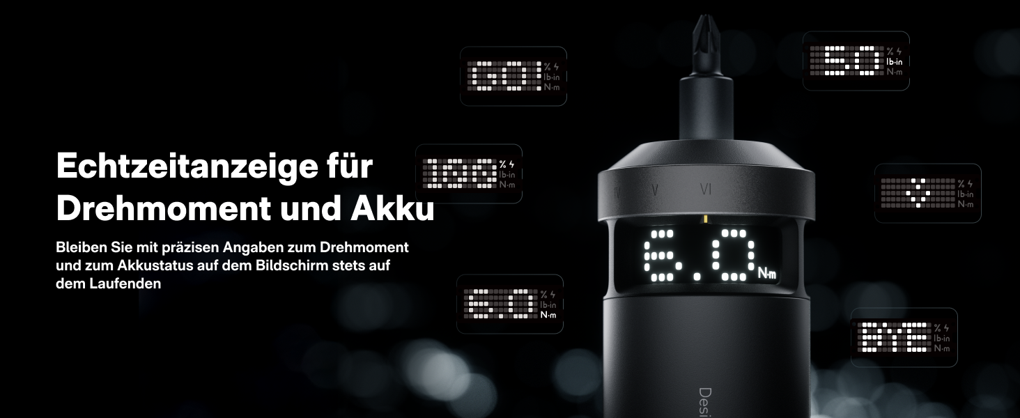 HOTO PixelDrive Електричний Шуруповерт з Дисплеєм, 6 Режимів, 0.5-6 Нм, 30 Біт, USB-C, для Електроніки та Дому