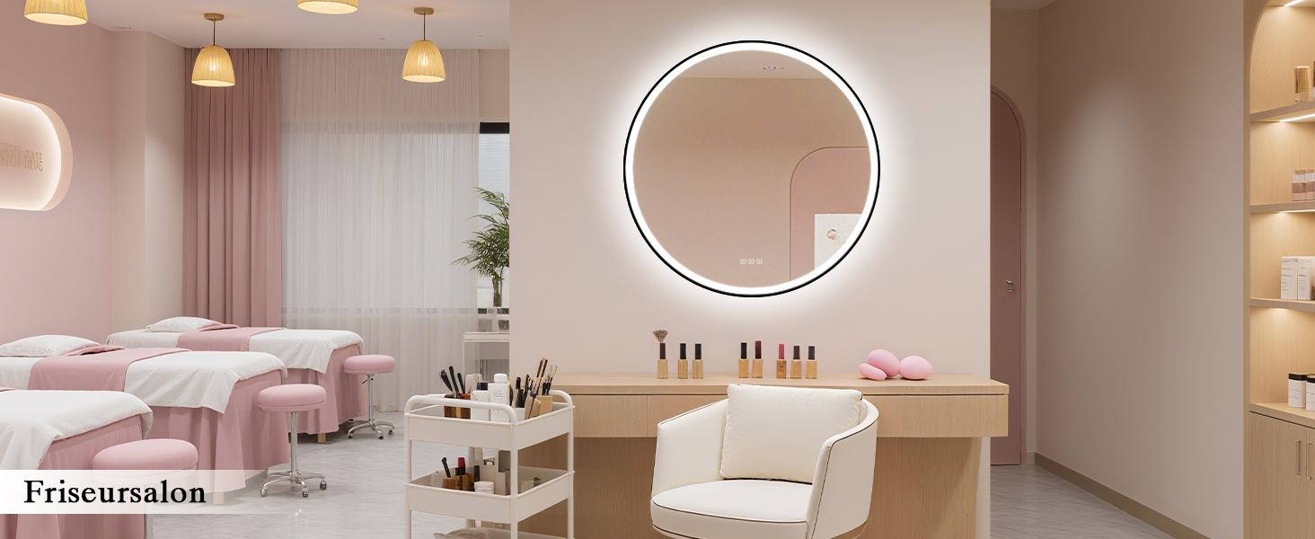 Дзеркало для ванної кімнати з підсвічуванням LED, кругле, 50 см, сенсорне керування, регулювання яскравості, функція пам'яті, захисне скло HD, захист від вибуху, Bluetooth, антизапар, металевий каркас, 60x60 см