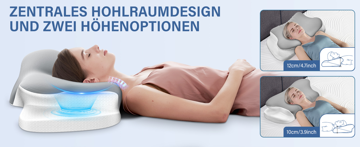 Подушка для шиї з піною Memory Foam, дихаюча, ергономічна, 65x37x10/12 см (срібна)