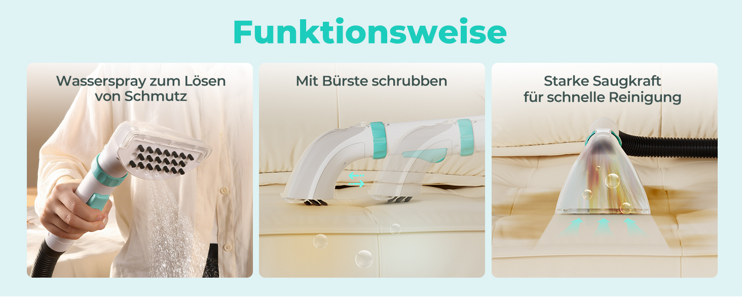 Портативний мийний пилосос для килимів та м'яких меблів HAUSHOF, 13 kPa, 2-в-1, тихий (≤77 dB)