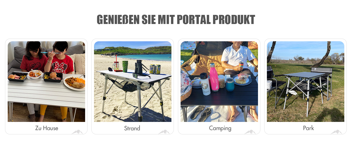 Складаний кемпінговий стіл Portal з регулюванням висоти, алюмінієвий, 90 x 53 см, для 4 осіб, сріблястий