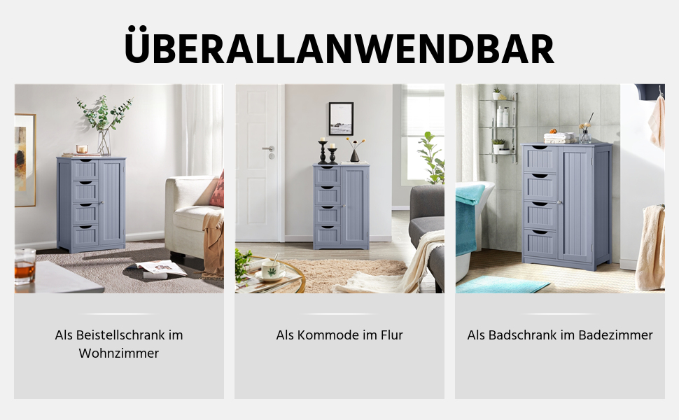 Шафа для ванної кімнати Yaheetech з 4 шухлядами та 2 дверцятами, підлогова шафа-комод для ванної, вітальні, коридору, кухні, білий, 81 x 30 x 83 см