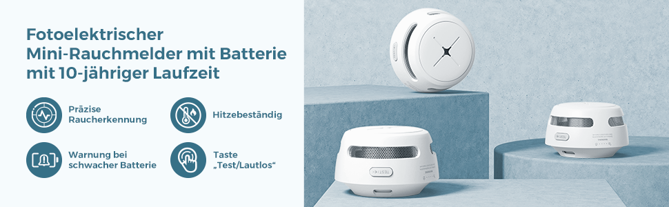 Набір датчиків диму Rauchmelder 6шт. AEGISLINK S500, 10 років роботи, фотоелектричні, з тестом та вимкненням звуку, сповіщення про слабкий акумулятор