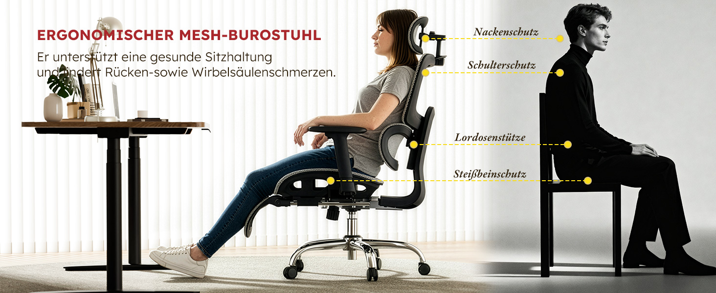 Ергономічне офісне крісло Voll-Mesh з підголівником, підставкою для ніг, регульованою спинкою, підлокітниками, саморегульованою поперековою підтримкою, PU-колесами, поворотним на 360°, навантаження до 150 кг, (Світло-сірий)