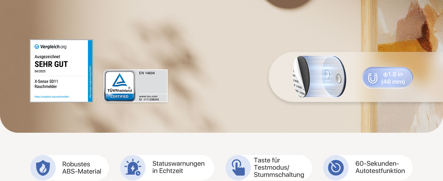 Датчик диму X-Sense з батареєю на 10 років та магнітним кріпленням, 10 шт. (SD11), сертифікат TÜV Rheinland, функція вимкнення звуку та самотестування, білий
