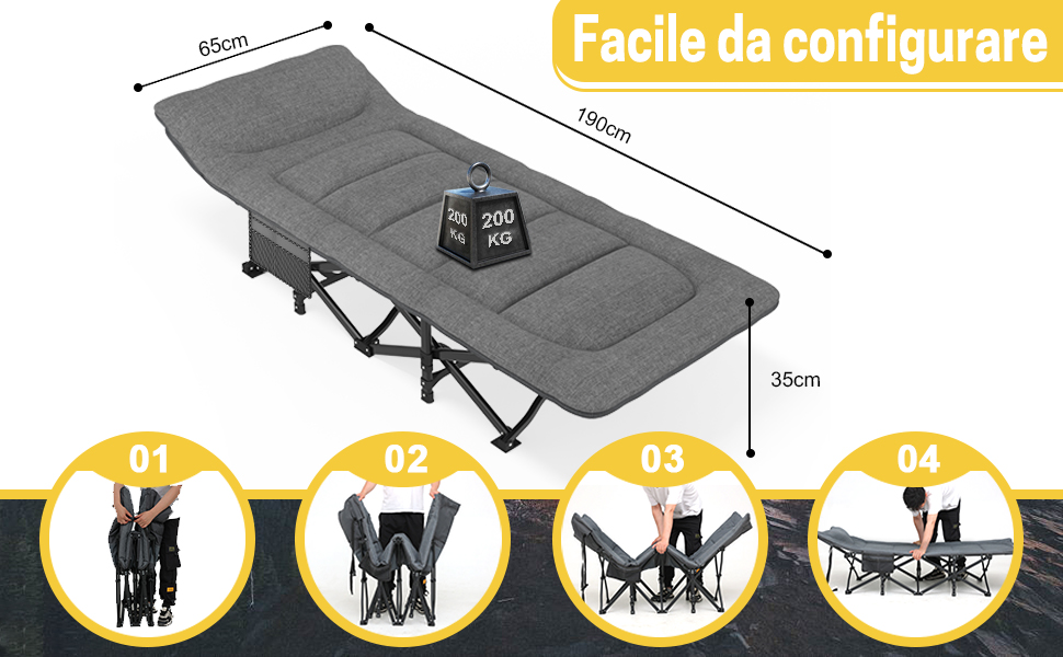 Кемпінгове ліжко для дорослих, з подушками та подушками, портативне розкладне ліжко для сну, легке ліжко-намет із сумкою для перенесення для дітей, з можливістю завантаження до 200 кг Сірий