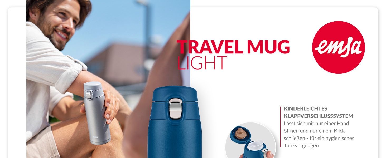 Термокружка Emsa N21518 Travel Mug Light | 0.4 л, нержавіюча сталь, 8 год гаряче/16 год холодне, BPA Free, блакитний колір