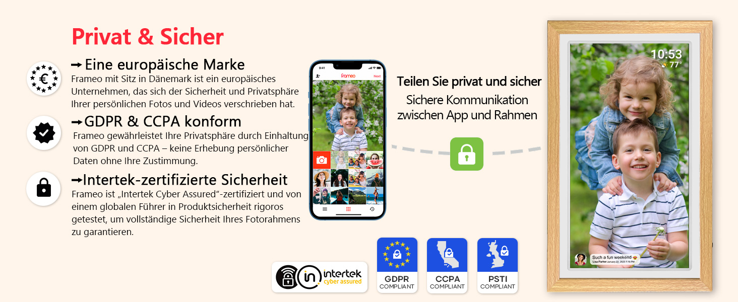 Цифровий фоторамка FRAMEO 21.5 дюймів з IPS LCD сенсорним екраном, Wi-Fi, 32 GB, USB/SD розширення, Auto-Rotate, для кріплення на стіну, жовтий