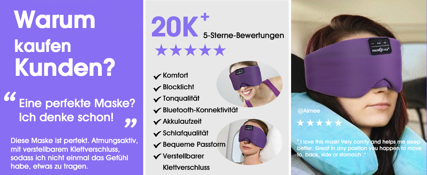 Маска для сну з Bluetooth-навушниками, 100% затемнення, шовкова маска для очей, для чоловіків та жінок, м'які навушники, Bluetooth маска для сну, подорожей (фіолетова)