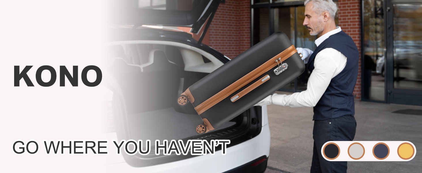 Чотири валізи KONO з ABS пластику, 75 x 48 x 29 см, з TSA замком, ручна поклажа, набір 4 шт. (білий, чорний)