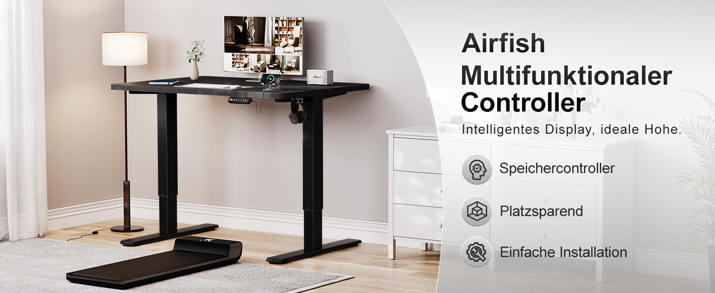 Електричний дитячий стіл Airfish, 80x60 см, регулювання висоти, пам'ять, для дому/офісу, стоячи/сидячи (чорний)