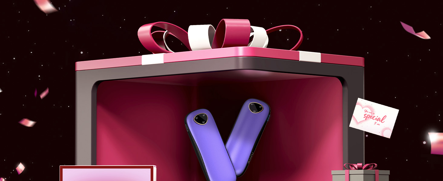 Електричні грілки для рук Funme® 10000mAh (2 шт.) з подарунковою коробкою. USB Powerbank, багаторазові, до 60°C, для жінок, ідеальні для активного відпочинку. OT95 (фіолетове золото)