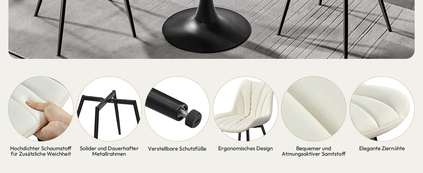 Набір з 4-х обідніх стільців Yaheetech, м'яке крісло з оксамитовою подушкою та металевими ніжками, для кухні, вітальні, обідньої кімнати, до 150 кг