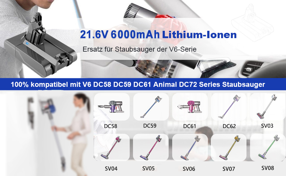 Змінна батарея 6000 мАг для Dyson V6 21.6V Li-ion (2 фільтри) Animal Absolute Fluffy Motorhead