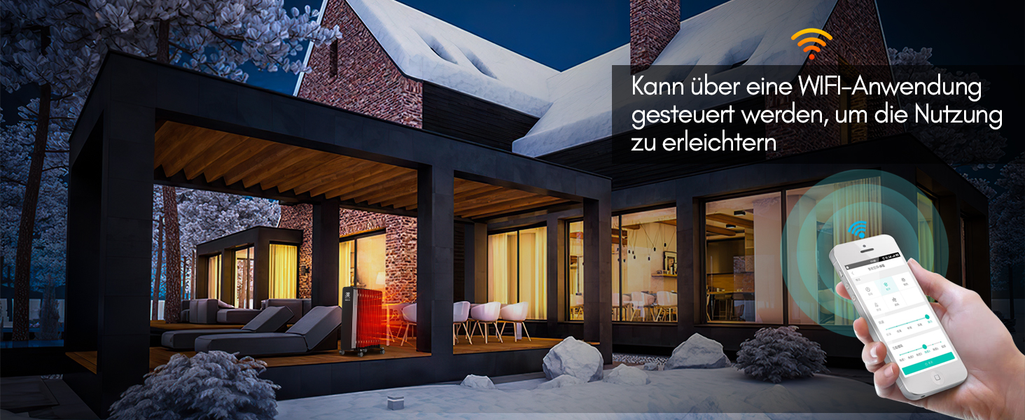 Електричний конвектор Daromigo 2000W з термостатом та WiFi, IP24, настінний, інфрачервоний, чорний