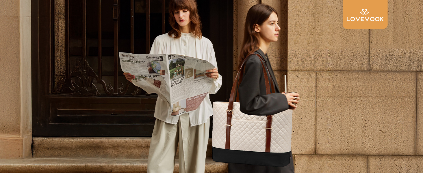 Сумка для ноутбука LOVEVOOK 15.6 дюймів для жінок з відділенням для ланчу, сумка-шоппер, ділова сумка, портфель, сумка для навчання, середнього розміру, водонепроникна, чорна