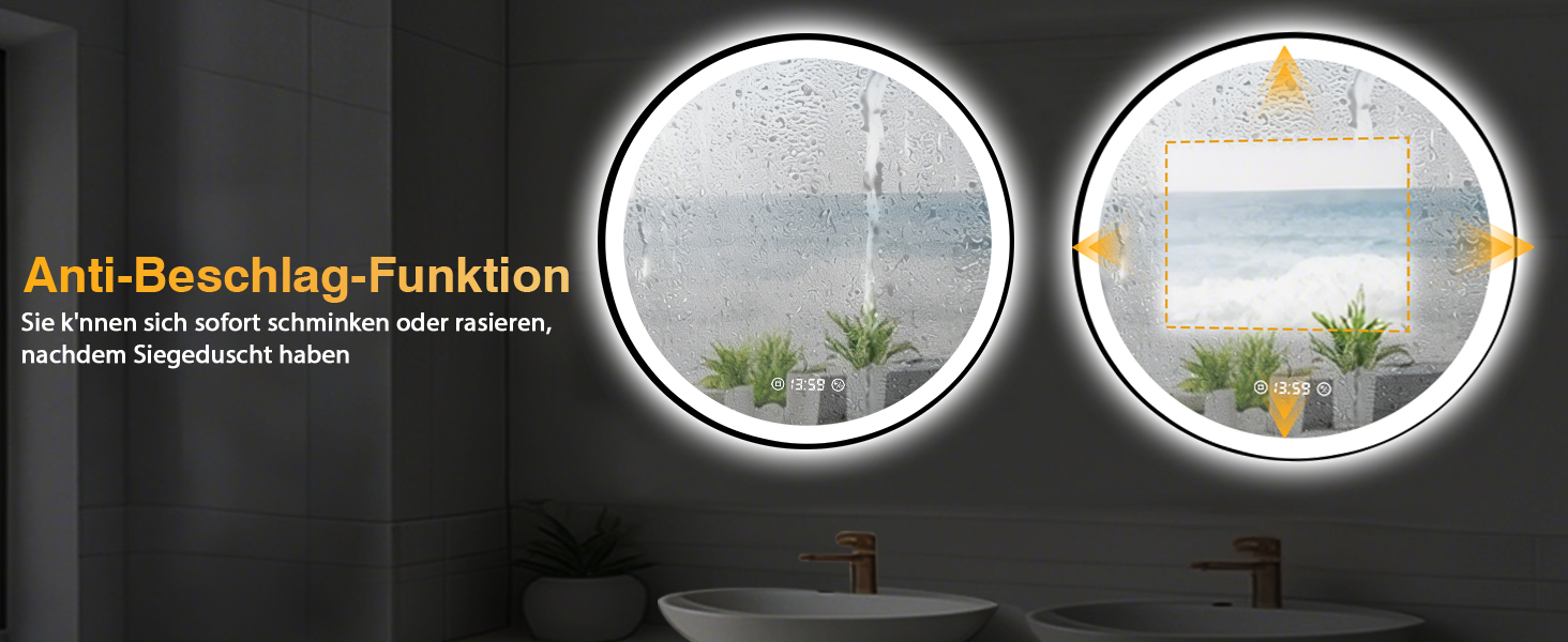 Дзеркало кругле PESENXAN 70 см з чорною рамою та підсвічуванням. Антизапарник, регульоване світло, LED, енергозберігаюче, сенсорне управління, функція пам'яті. 70 x 70 см