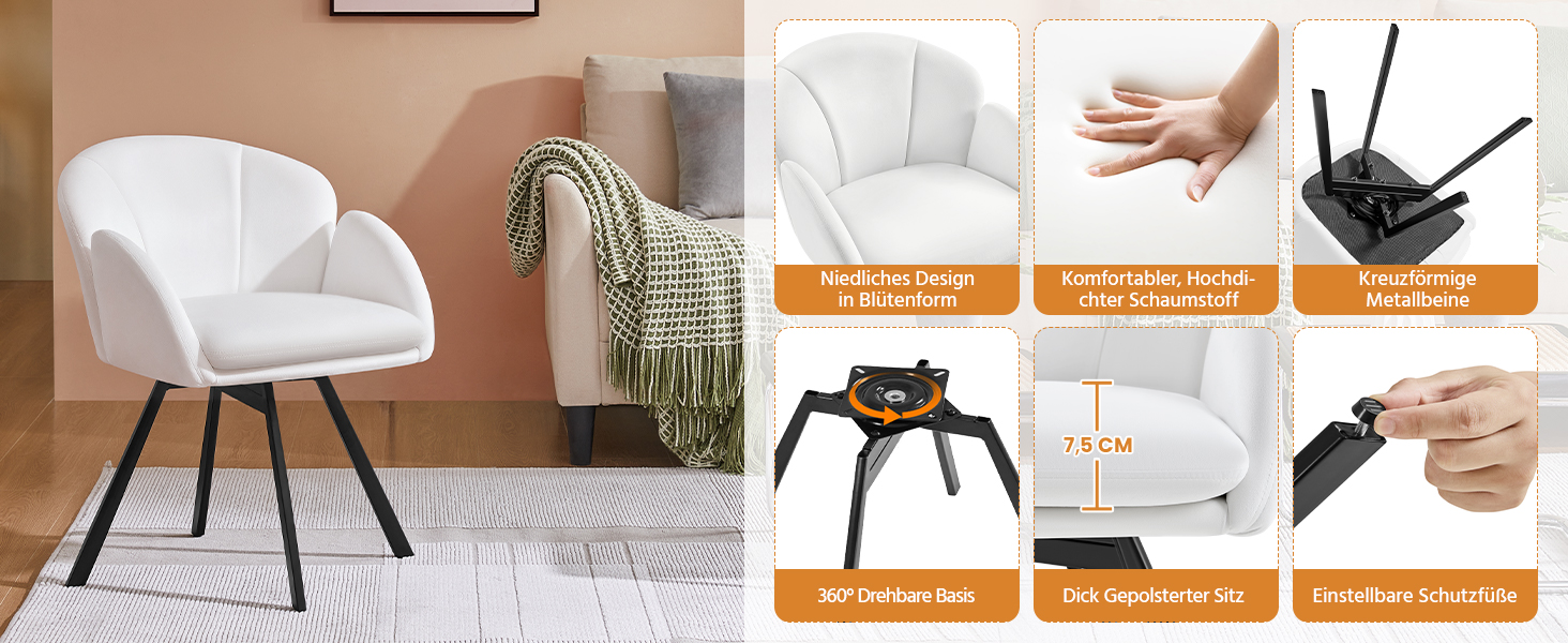 Крісло офісне Yaheetech, біле, 360° обертання, з м'яким сидінням, для дому/офісу