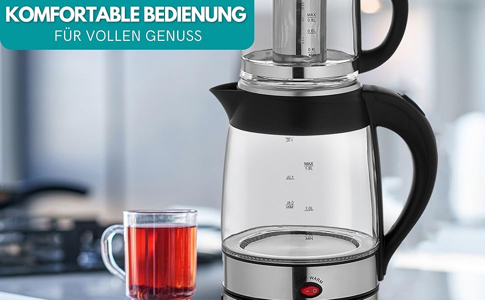 Електричний чайник-заварник Teekocher: скло, фільтр від накипу, 2200 Вт, захист від перегріву