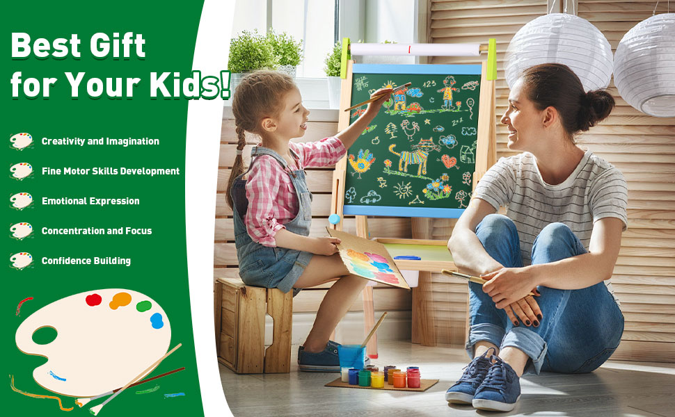 Дерев'яна іграшкова дошка Kinder: двостороння мольберт-дошка з аксесуарами для малювання, для дітей 3-12 років