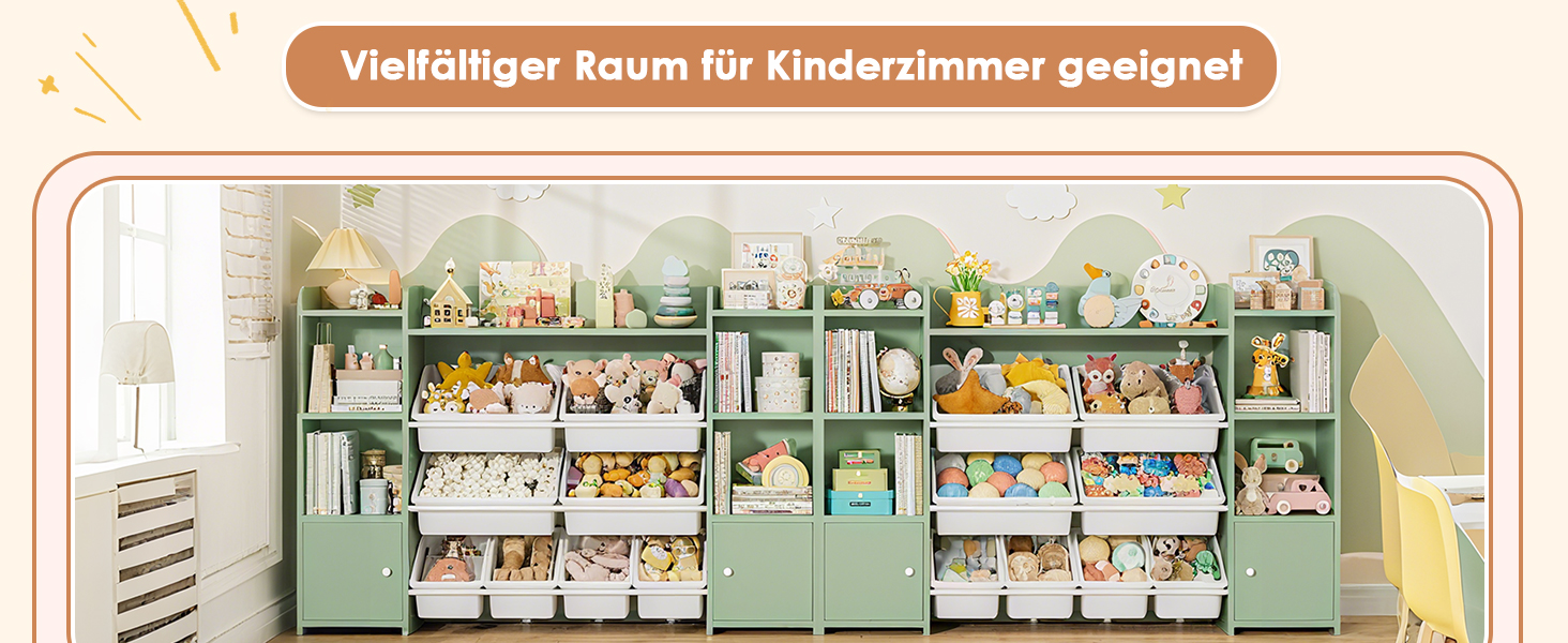 FOREHILL Регульована полиця для іграшок з 8 ящиками, дитячий шафка, книжкова полиця для дітей, меблі для дитячої кімнати з ящиком для іграшок, 138,8 x 94,3 x 29,6 см, білий (зелений)