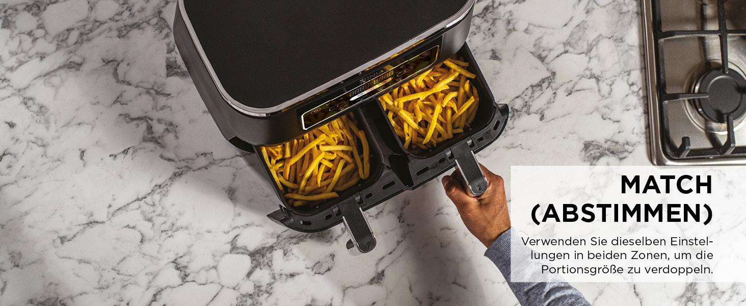 Фритюрниця повітряна Ninja Foodi Dual Zone AF200EU, 7.6 л, 4-в-1, чорна, з 2 зонами, антипригарне покриття