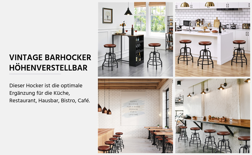 Барний стілець Yaheetech вінтажний, регульована висота, з товстим сидінням, без монтажу, з штучної шкіри, для кухні/вітальні/бару/кафе, коричневий