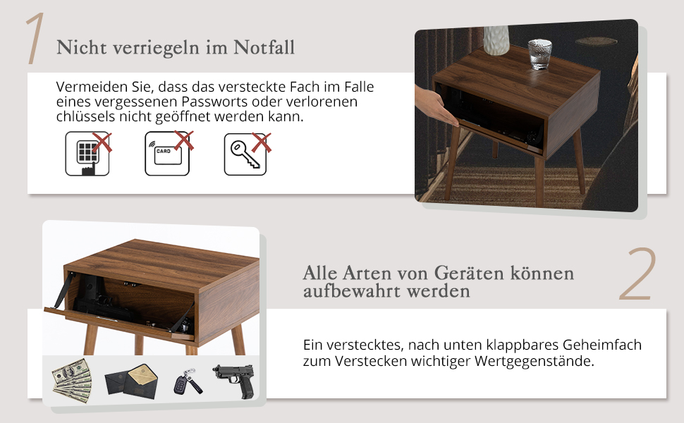 Набір з 2 тумбочок LUE BONA: сучасні приліжкові столики з прихованими ящиками та ніжками з дерева, горіх, для спальні та вітальні